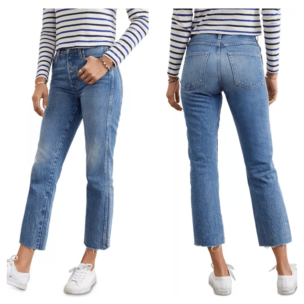 AMO Blue Cropped Ankle Straight Jeans